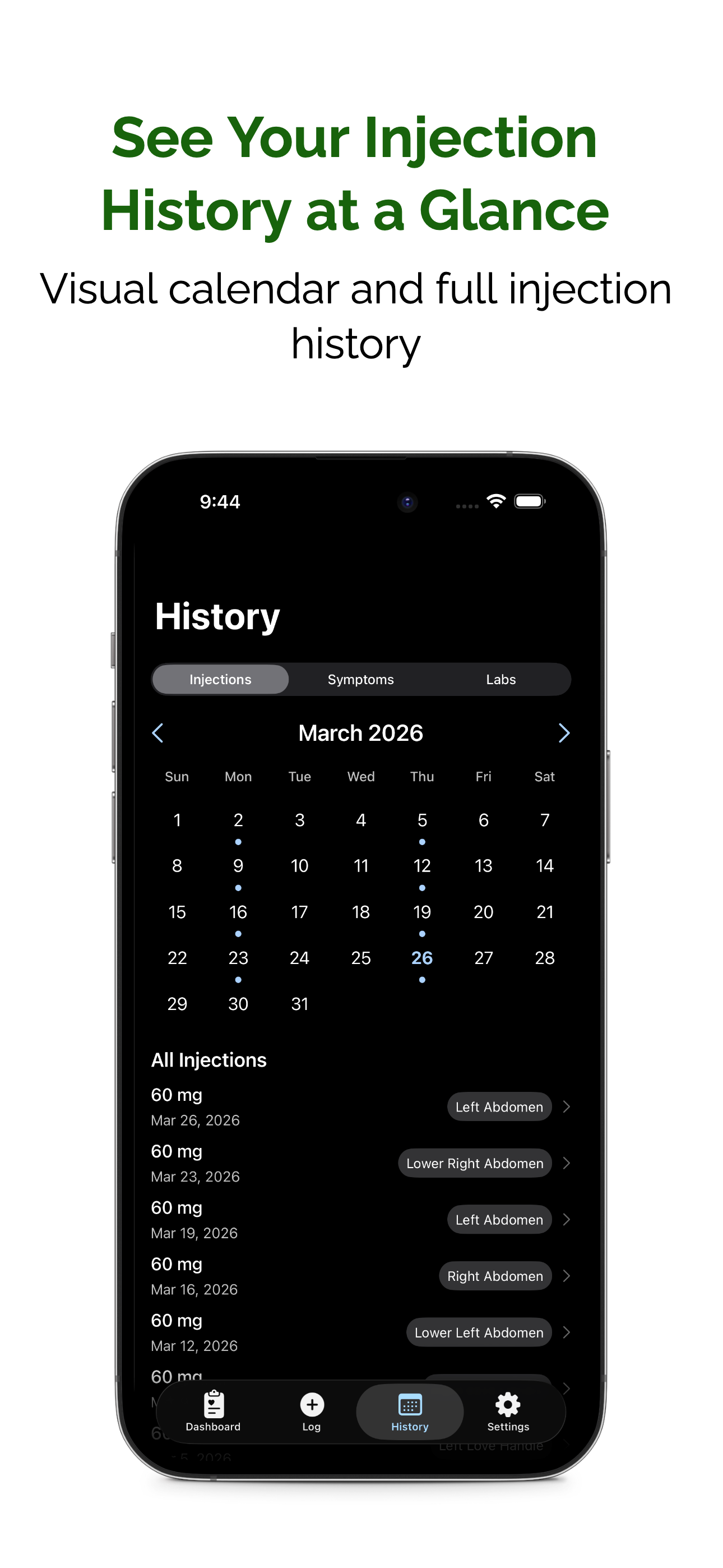 TTracker screenshot showing injection history